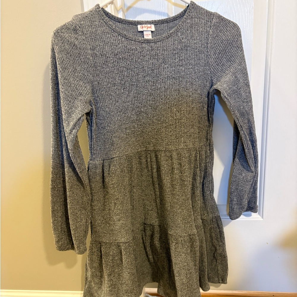 Cat & Jack Gray Ribbed Tiered Long Sleeve Dress
